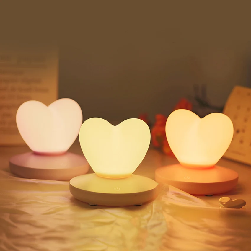 

USB Rechargable LED Touch Control Table Lamp girl Modeling light Energy saving Romantic Love Heart shape Decoration Night Light