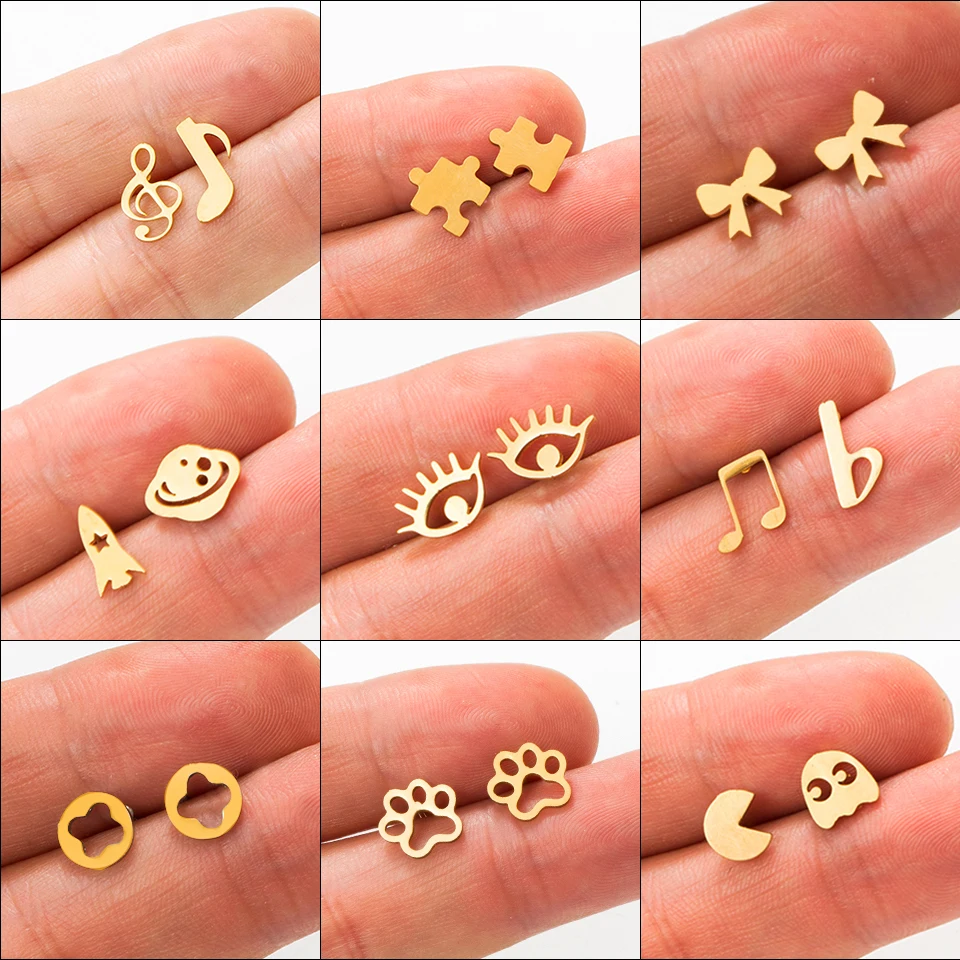 Golden Stainless Steel Cute Stud Earrings Set for Women and Girls - Fashion Minimalist Carnation Jewelry Gifts image 3