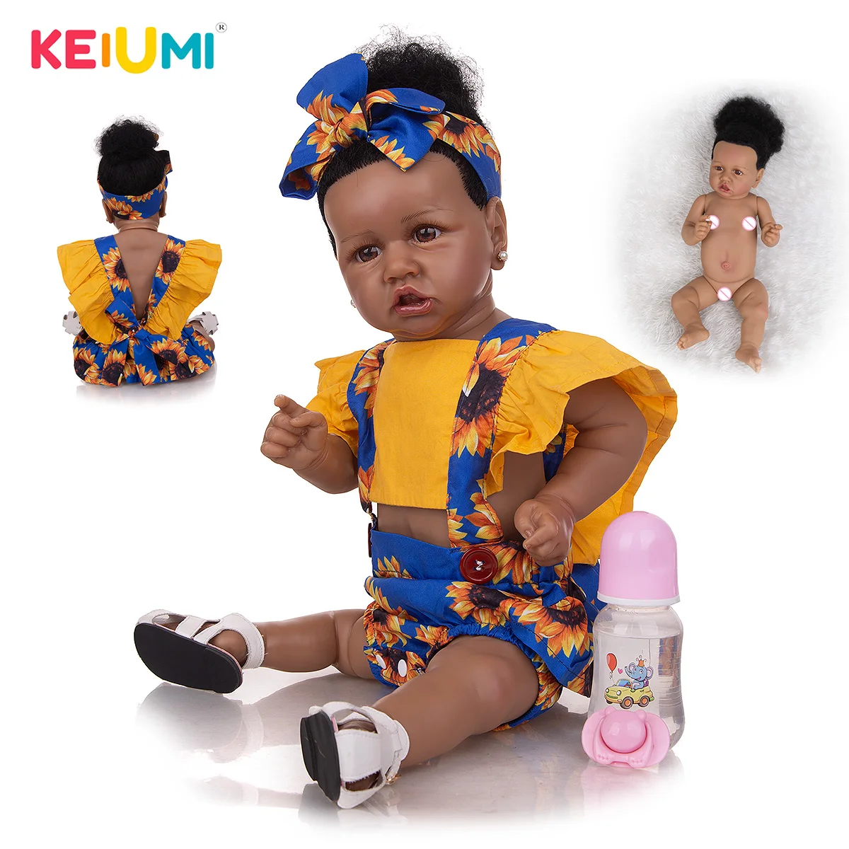KEIUMI 23 дюйма куклы Новорожденные полностью силиконовые красивые платья малыши