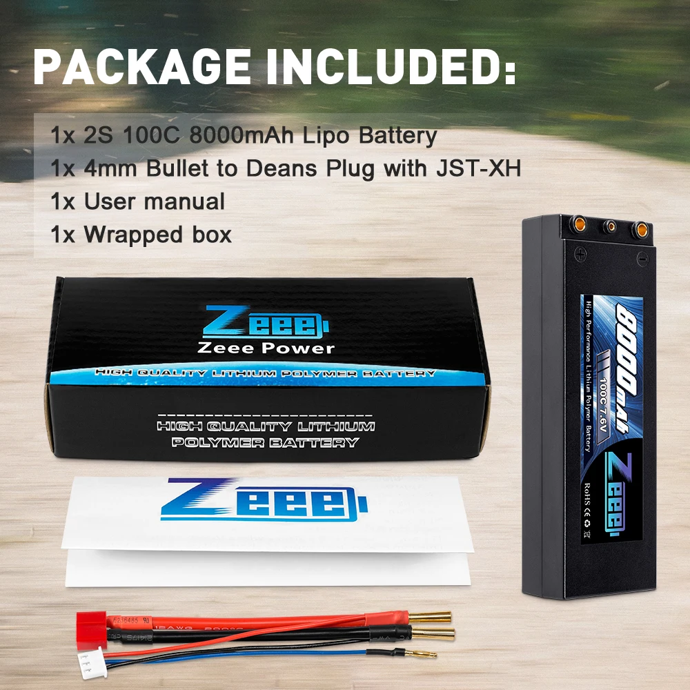 Zeee 7.6V 8000mAh 100C Lipo Battery Hard Case RC Car Charger with 4mm Bullet Deans Plug for Truck Buggy | Игрушки и хобби