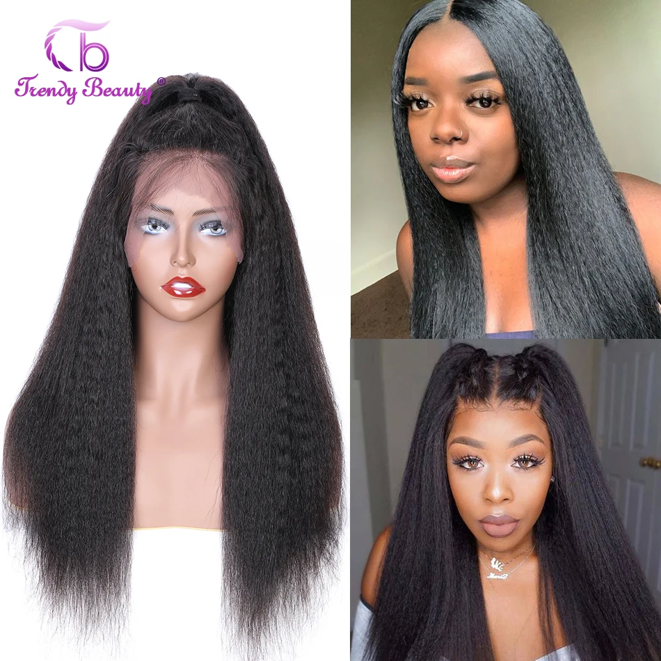 Brazilian Kinky Straight Human Hair Wigs 5x5 Lace Closure Wig Yaki Hair Wig 13X6 Lace Front Wig Transparent Remy Lace Wigs