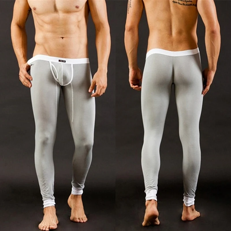 

Men's Warm-Keeping Leggings Long Modal Thin Long Johns Slim-Fit Sexy Leggings Gun Separation Solid Color Mid-waist Long Johns