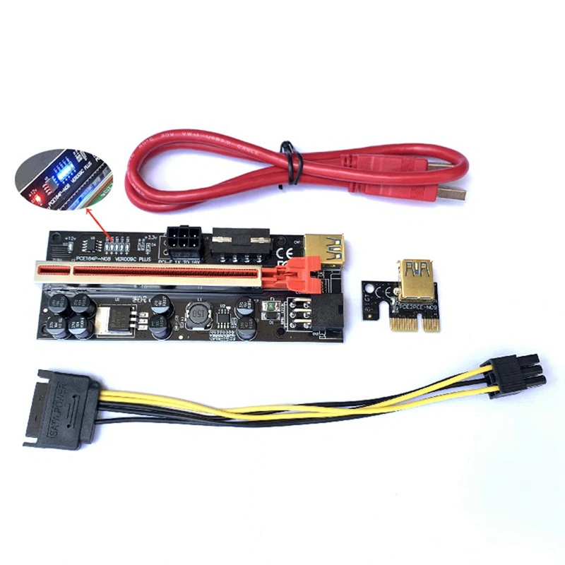 

Riser 009C Plus PCI-E PCIE PCI Express Molex 6Pin SATA USB 3,0 X1 X16