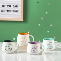 creative cartoon couple ceramic cup cute animal personality style mug simple home breakfast cup office with spoon coffee cup