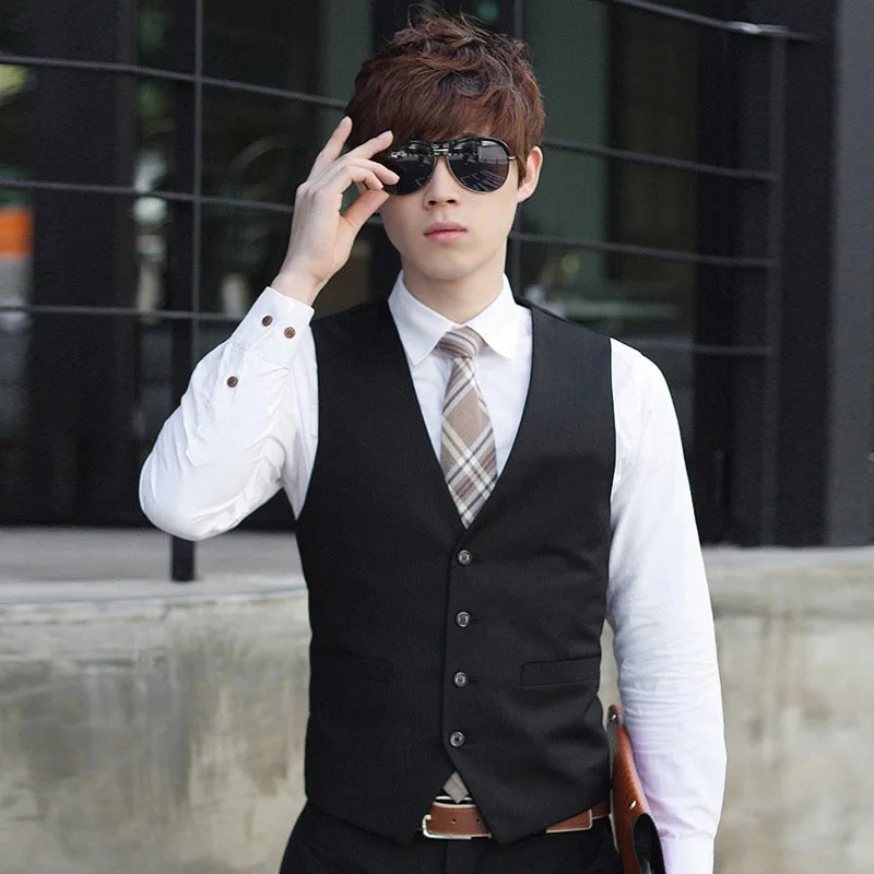 

Newly Men Formal Vests Solid Color Waistcoat Slim Fit Single-breasted Business Casual Vest for Spring