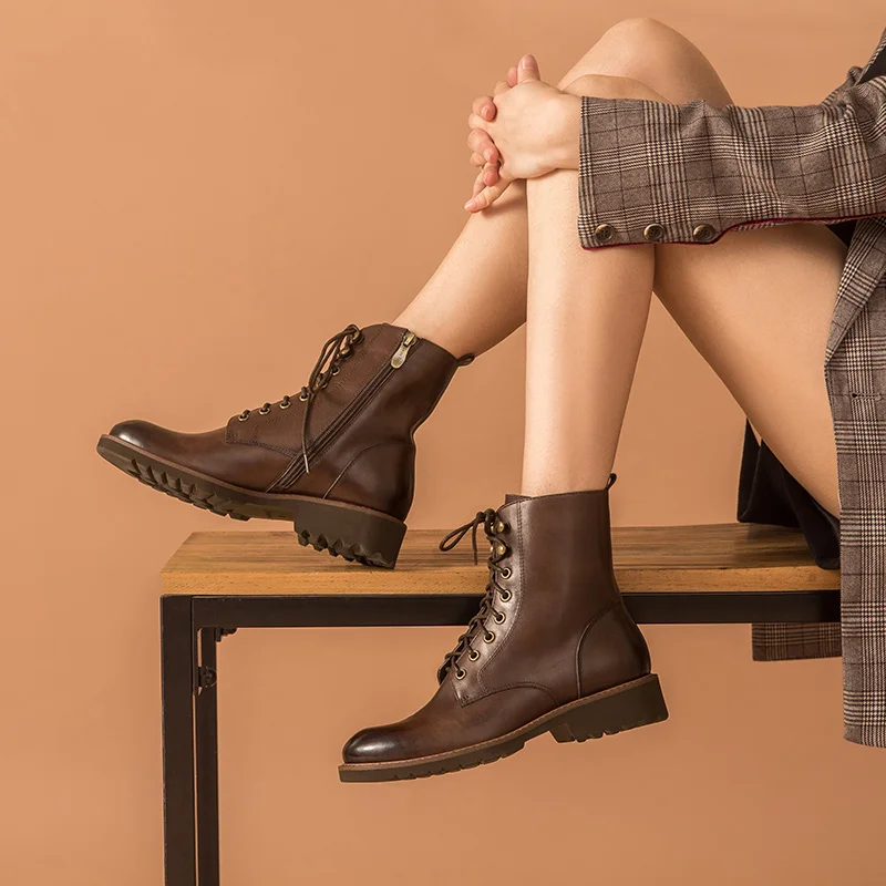 Ботильоны BeauToday женские из натуральной коровьей кожи с круглым носком и