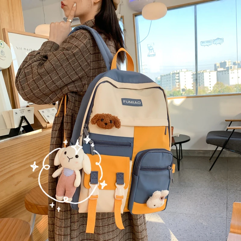 

Cute Backpack Women Panelled Kawaii Schoolbag Female Harajuku School Backpacks Mori School Book Bag Japanese Bolsa Feminina 2021