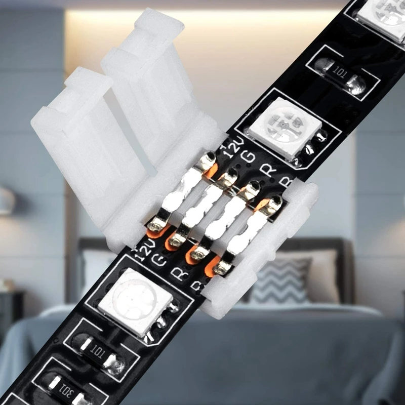 

50Packs 4-Pin RGB LED Light Strip Connectors 10mm LED Strip Gapless Solderless Adapter Terminal Extension