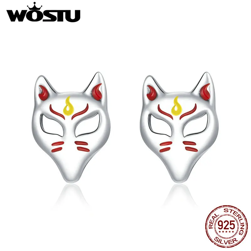Женские серьги гвоздики WOSTU из натурального серебра 925 пробы с изображением маски