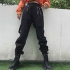 Techwear модные женские брюки-карго с карманом и пряжкой, повседневные Черные танцевальные брюки-хип-хоп в стиле рок