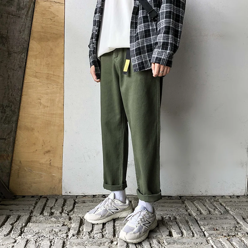 Однотонные прямые мужские повседневные штаны модные свободного кроя для мужчин
