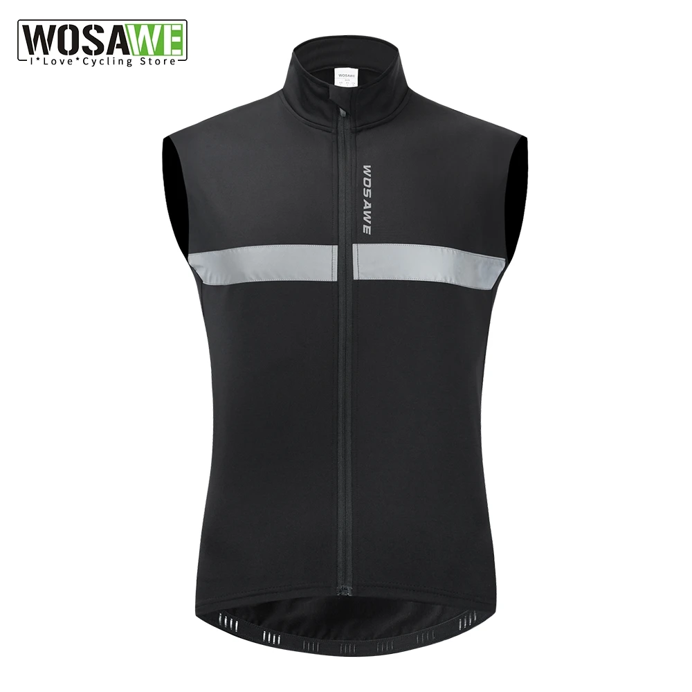 

WOSAWE Winter Fleece Cycling Jacket Windproof Water Repellent Reflective Vest Sleeveless Jacket Warm MTB Road Bike Wear Jersey