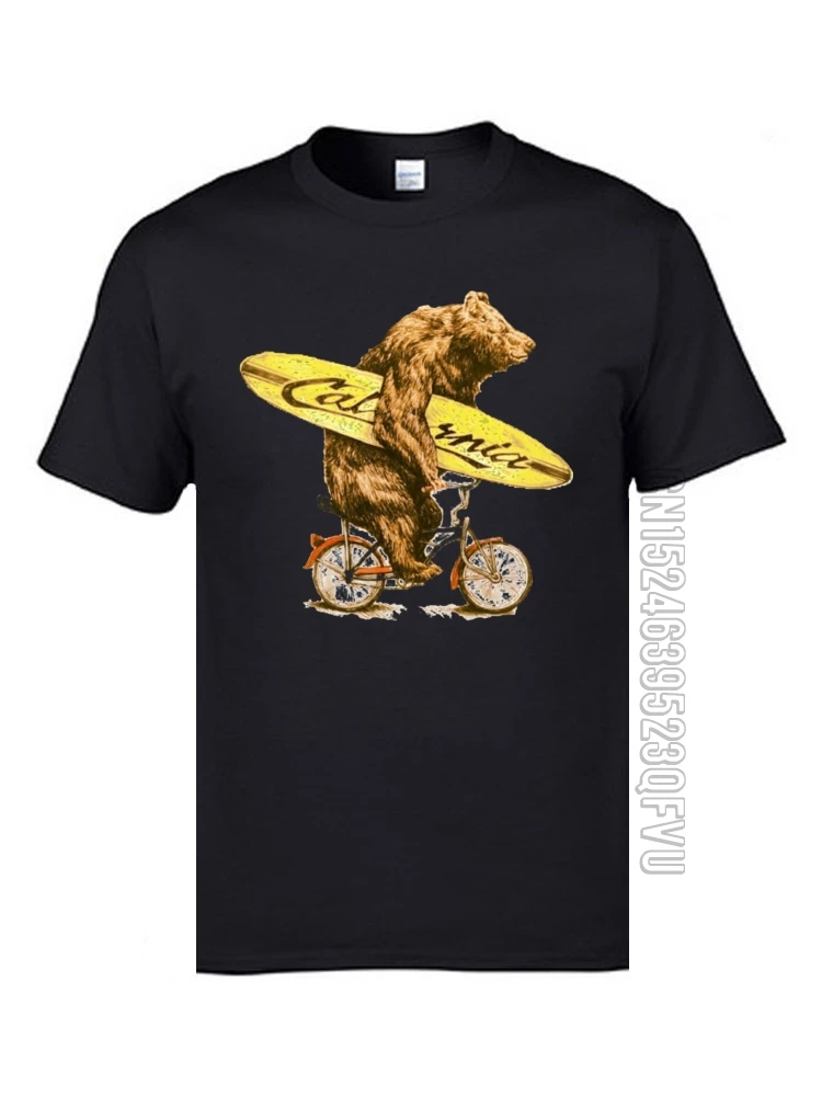 Worn Out California Surfer Bear Cycle T Shirts Skateboard Biker Bear Funny T-Shirts Homme Black White Casual 3D T Shirts Cotton