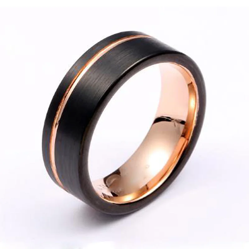 

Обручальное кольцо Tungsten кольца на палец, мужские, обручальное кольцо с черным покрытием из розового золота, кольца для мужчин и женщин