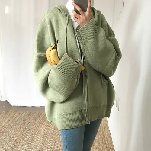 green cardigan Neploe корейский Харадзюку негабаритных свитера Кардиган Женская зимняя одежда пальто свободные толстые трикотажные куртка женская с капюшоном повседневные топы - Цвет: green cardigan