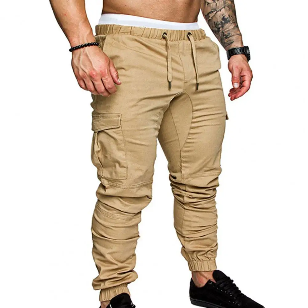 

Men Cargo Pants Plus Size Loose Breathable Workout Solid Color Drawstring Casual Long Pants Outdoor Sports Trousers Sweatpants
