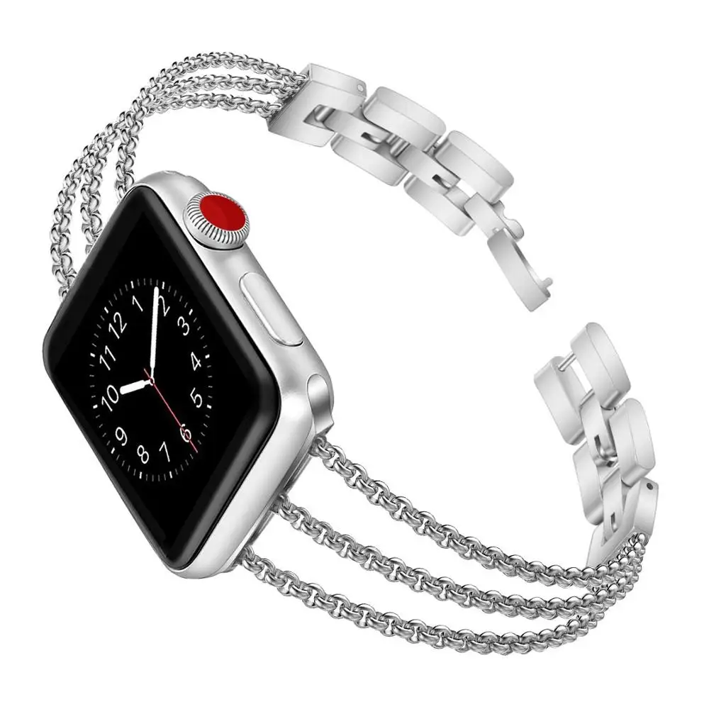 Браслет женский с металлической цепочкой для apple watch SE 6 5 4 band 44 мм 42 простой