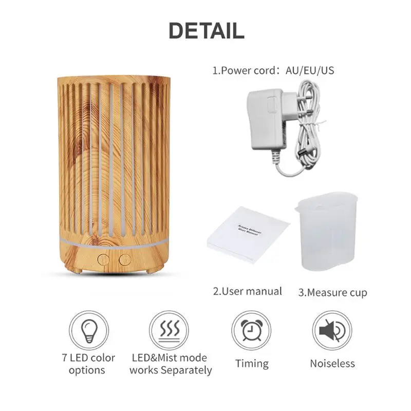 

200ml Essential Oil Diffuser Vertical Hollow Wood Grain Aromatherapy Humidifier