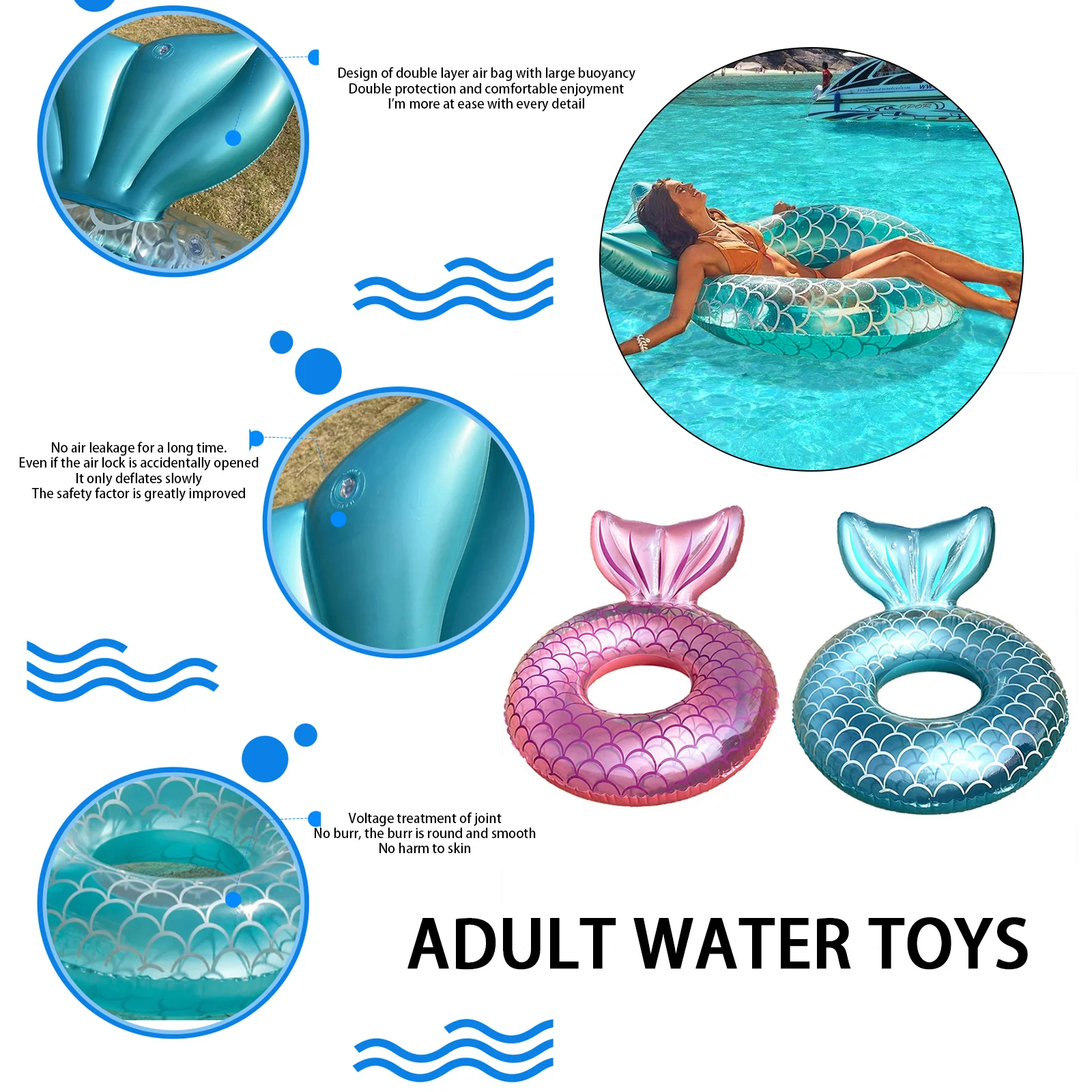 

Summer Mermaid With Backrest Pool Inflatable Swimming Ring Adult Swimming Laps Pool Floating Ring Swimming Pool Beach Party Toys