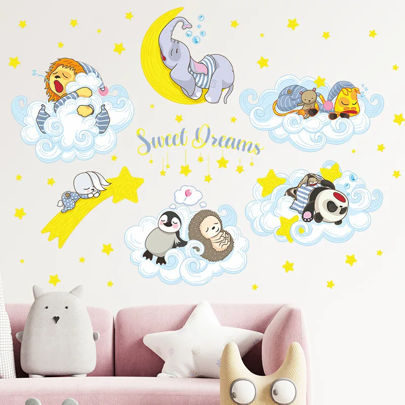 

New Moon Stars Clouds Small Animals Good Night Children's Bedroom Home Decoration Wall Stickers Self-adhesive