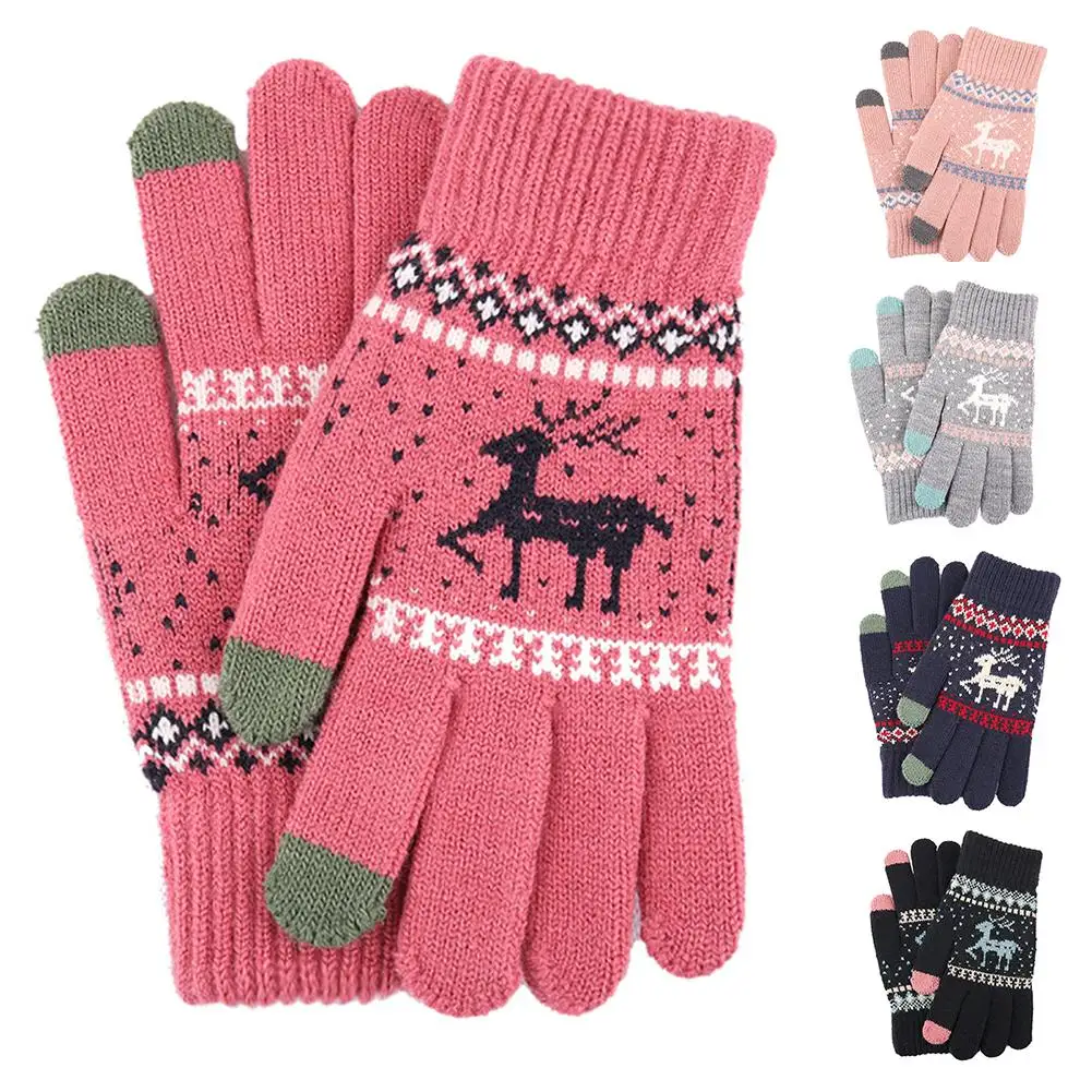 

Christmas Gloves Men Women Full Finger Touch Screen Elk Knitted Thick Plush Warm Christmas Gloves Warm Soft Xmas Gift 2020 New
