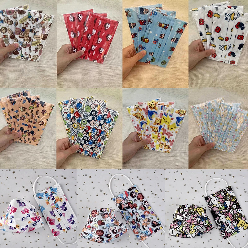 

10Pcs Children Disposable Face Masks Kawaii Anime Puppy My Melody Protective Gear Cartoon Animal 3Ply Non-Woven Fabric Facemask