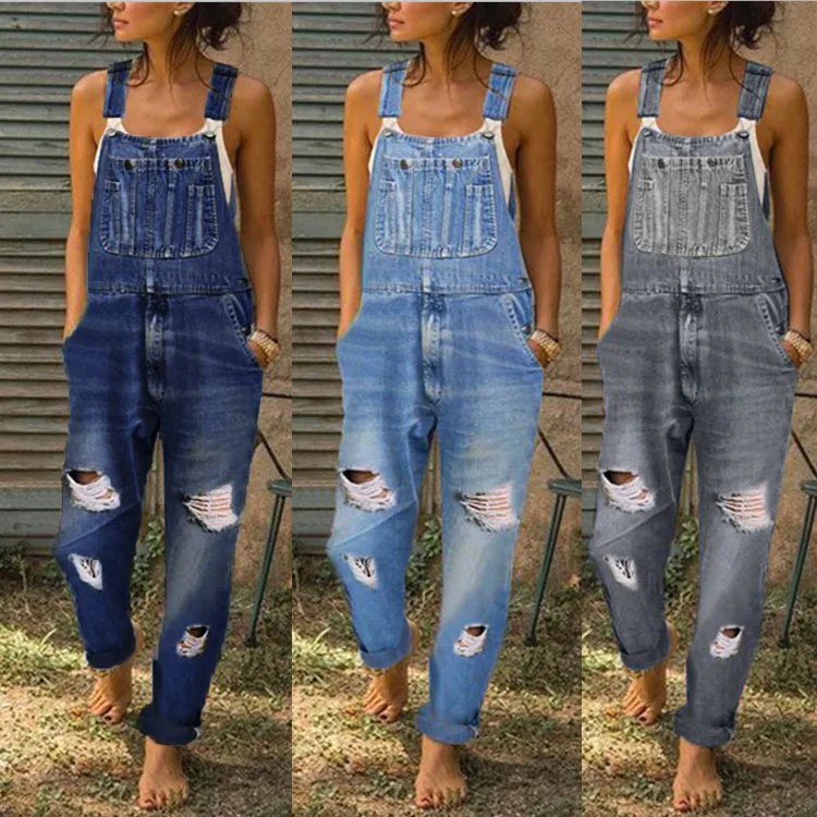 

KALENMOS Ripped Jeans Women Denim Overalls Pants Loose Autumn Jumpsuits Pantalones Vaqueros Mujer Baggy Jean High Street Trouser