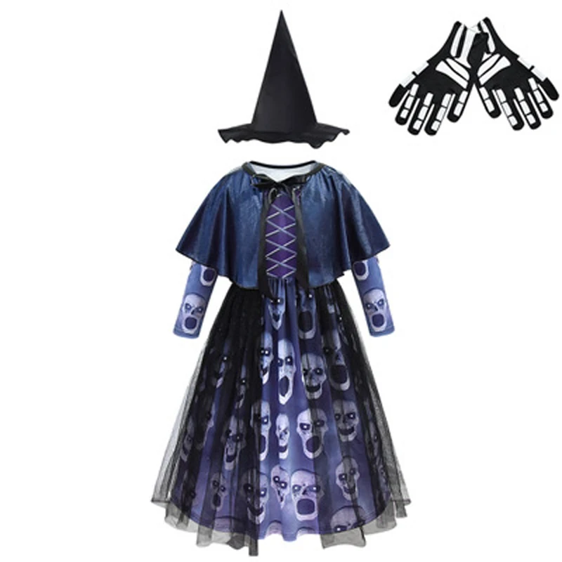 

Костюм ведьмы на Хэллоуин для девочек, карнавальное платье с блестящим принтом, шляпа, платье с жезлом шт., костюм ведьмы, дьявола, эльфа, вам...