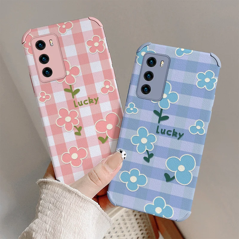 

Pink Flower Phone Case For Huawei P40 P30 P20 Pro Lite Mate 40 30 20 Pro lite 20X Y7a P Smart 2021 Lambskin Phone Cover