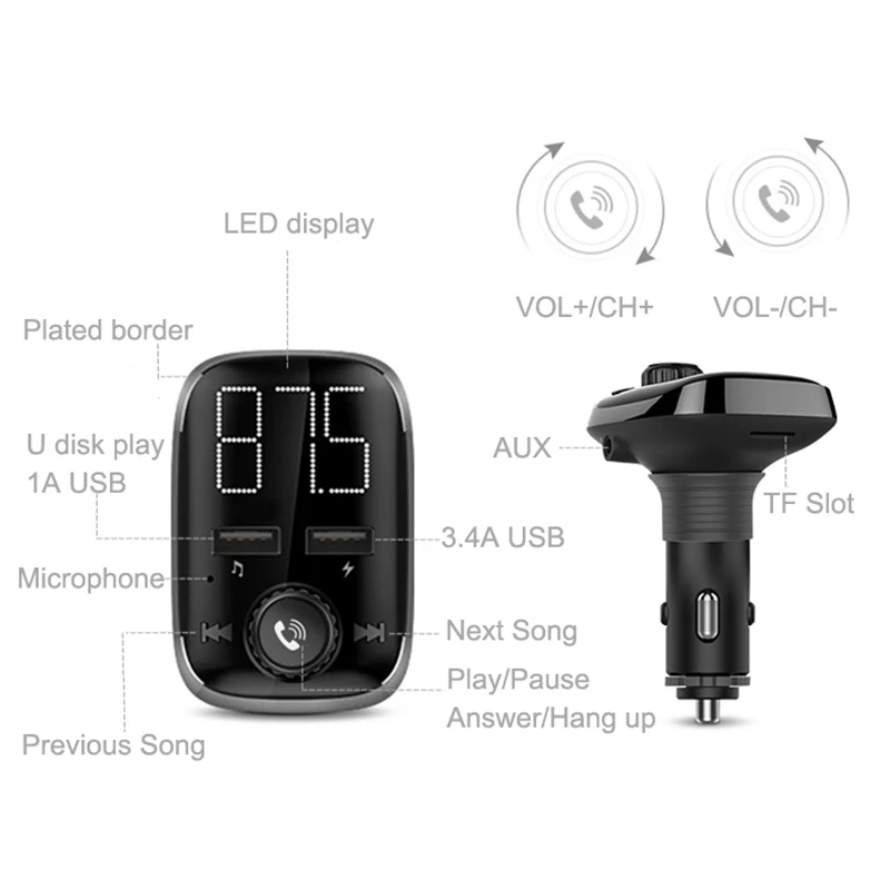 Автомобильный комплект громкой связи Bluetooth MP3 шрифт версия 4 2 FM передатчик