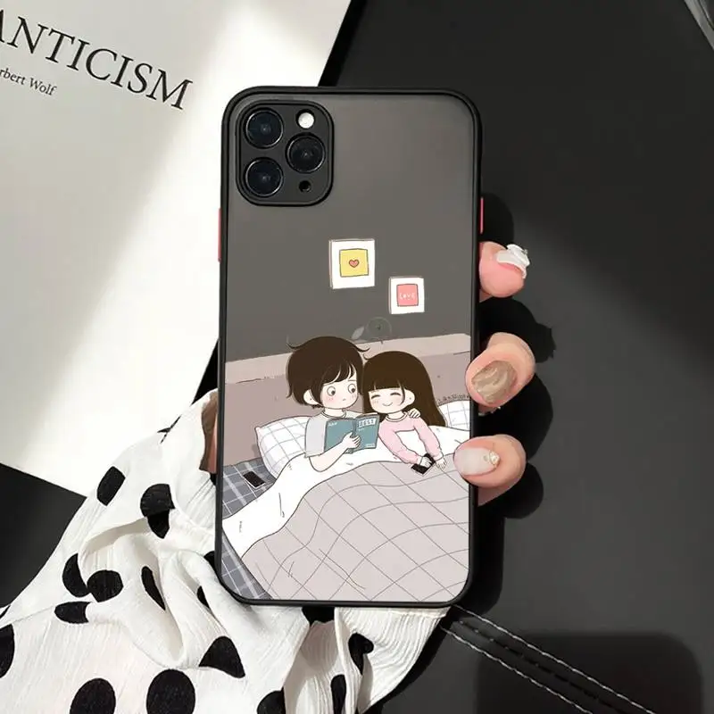 

Phone Case For iPhone 12 11 Mini Pro XR XS Max 7 8 Plus X Cartoon couple BFF Matte transparent cover