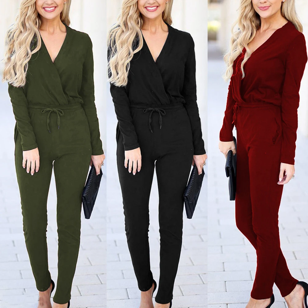 Модная сексуальная женская одежда однотонные повседневные Комбинезоны из