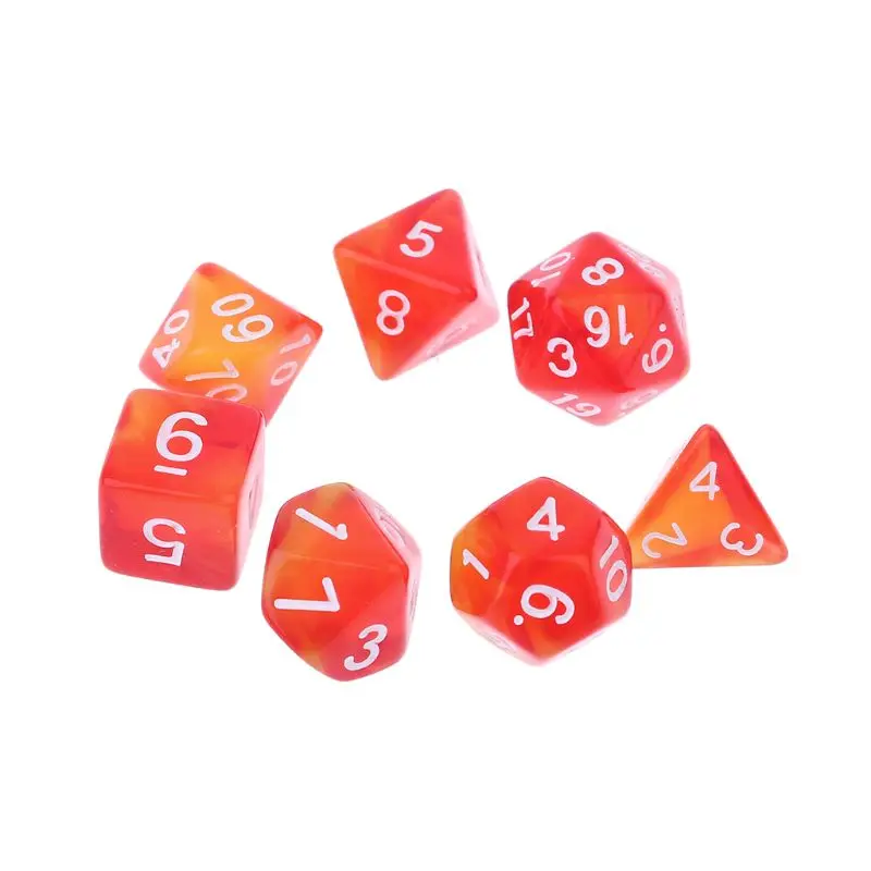 Red 7 шт. прозрачные двухсторонние игральные кости D4 D6 D8 D10 D12 D20 подземелья и дракон D& D RPG поли настольная игра набор - Цвет: Red