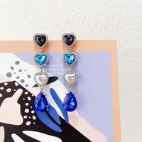 mengjiqiao korean luxury colorful heart crystal long pendientes mujer moda girls elegant drop earrings party jewelry gifts