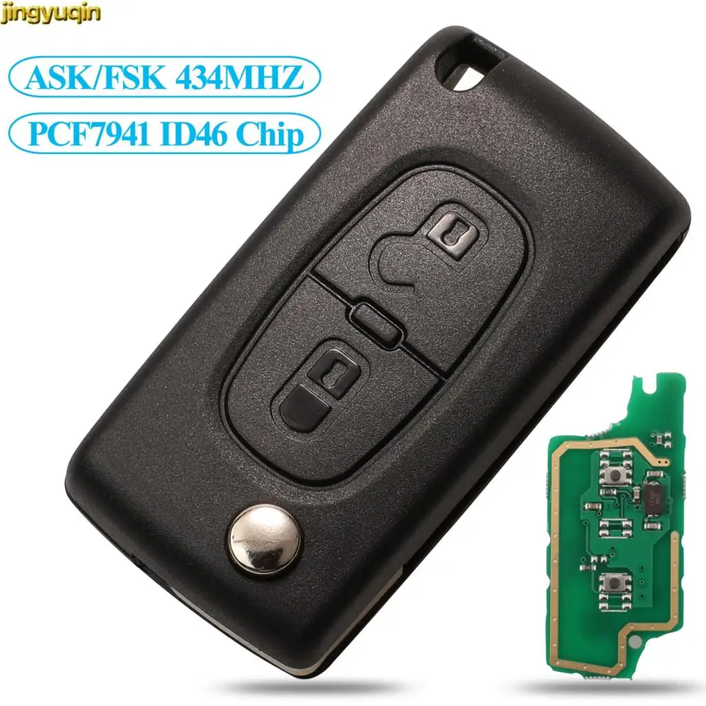Jingyuqin Remote Flip Car Key ASK/FSK 434MHZ ID46 PCF7941 For Citroen C3 C4 C5 C6 C8 Xsara Picasso Peugeot 107 207 307S 308 2B