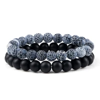 2pcsset 8mm natural weathered stone beaded bracelets men classic matte black braceletbangles women yoga energy jewelry gifts