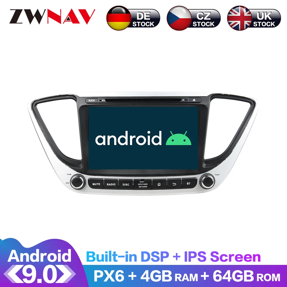 Android 10 IPS экран PX6 DSP для Hyundai Solaris Accent Verna 2017 автомобильный DVD GPS мультимедийный плеер