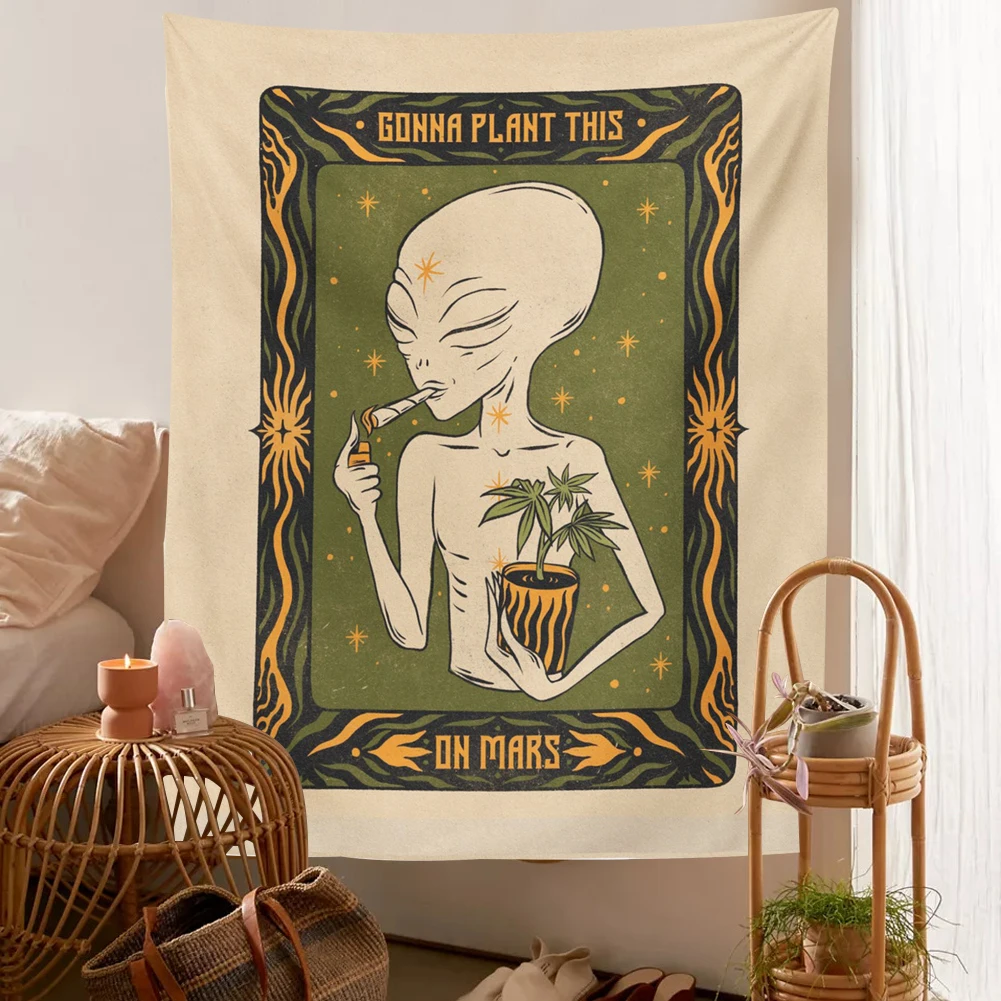Гобелен с изображением инопланетянина мандала макраме хиппи искусство