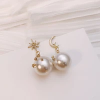 2019 fashion pearl asymmetric star moon design dangle earrings contracted exquisite crystal water drop style women earrings new