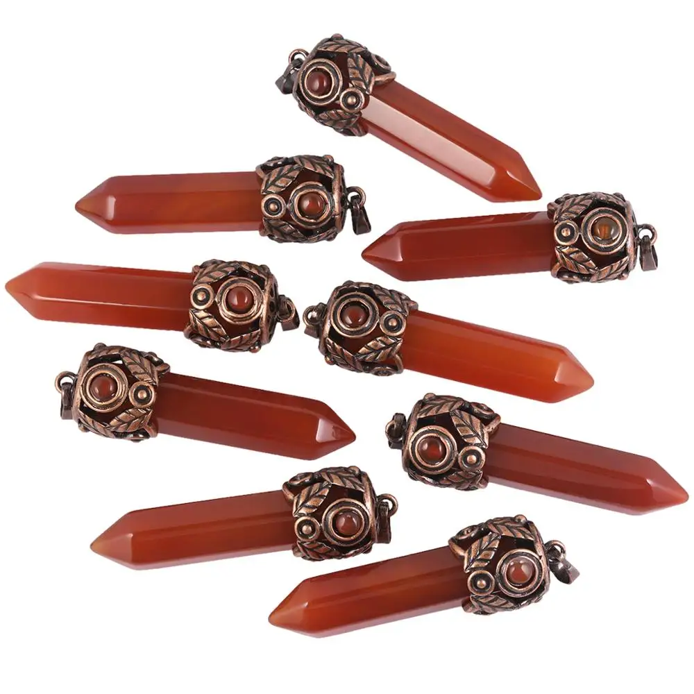 

TUMBEELLUWA Natural Crystal Hexegonal Column Energy Pendant fit Necklaces,Antique Copper Leaf Wire Wrapped Stone Reiki Jewelry