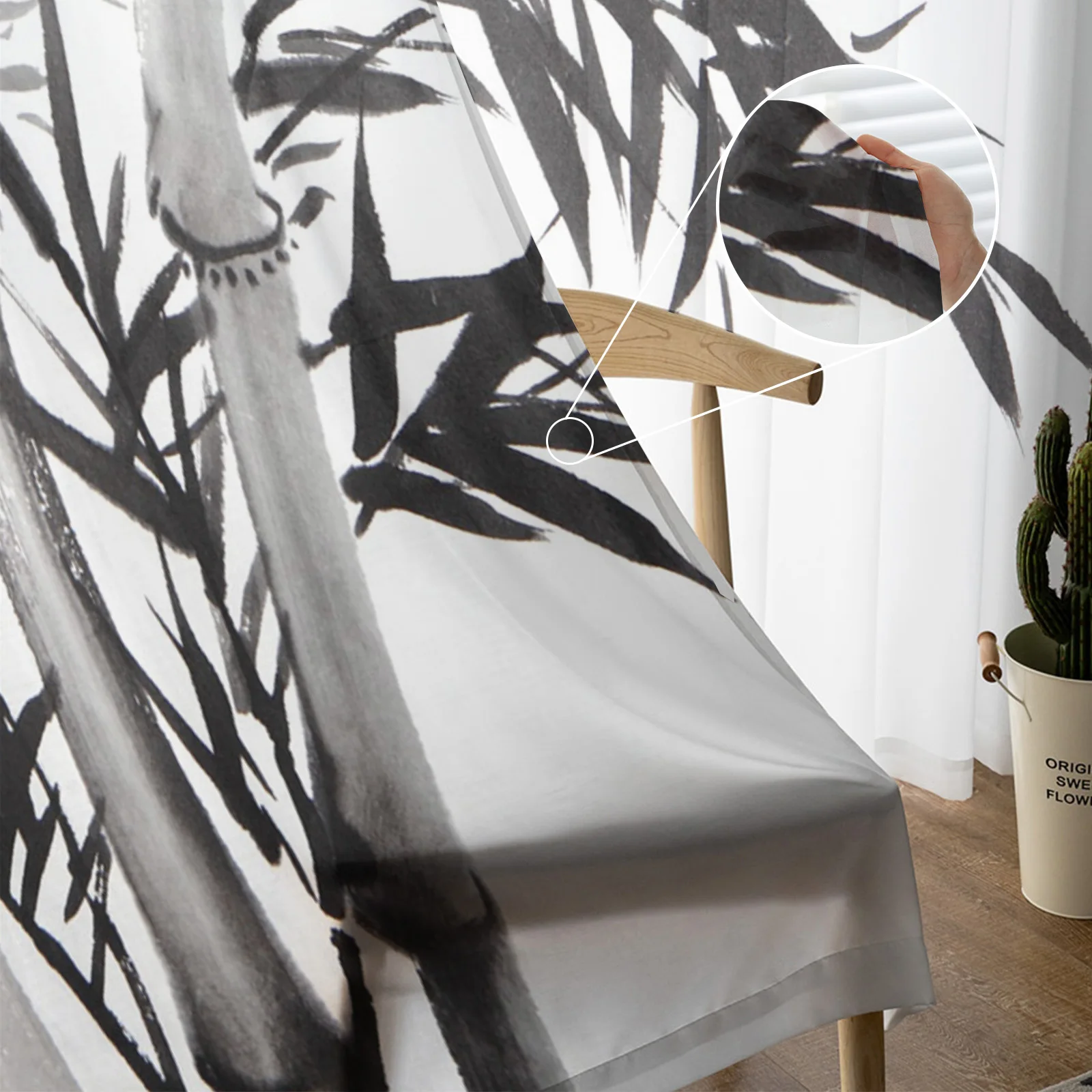 Занавески из бамбука с китайским рисунком тушью растениями для девочек детской