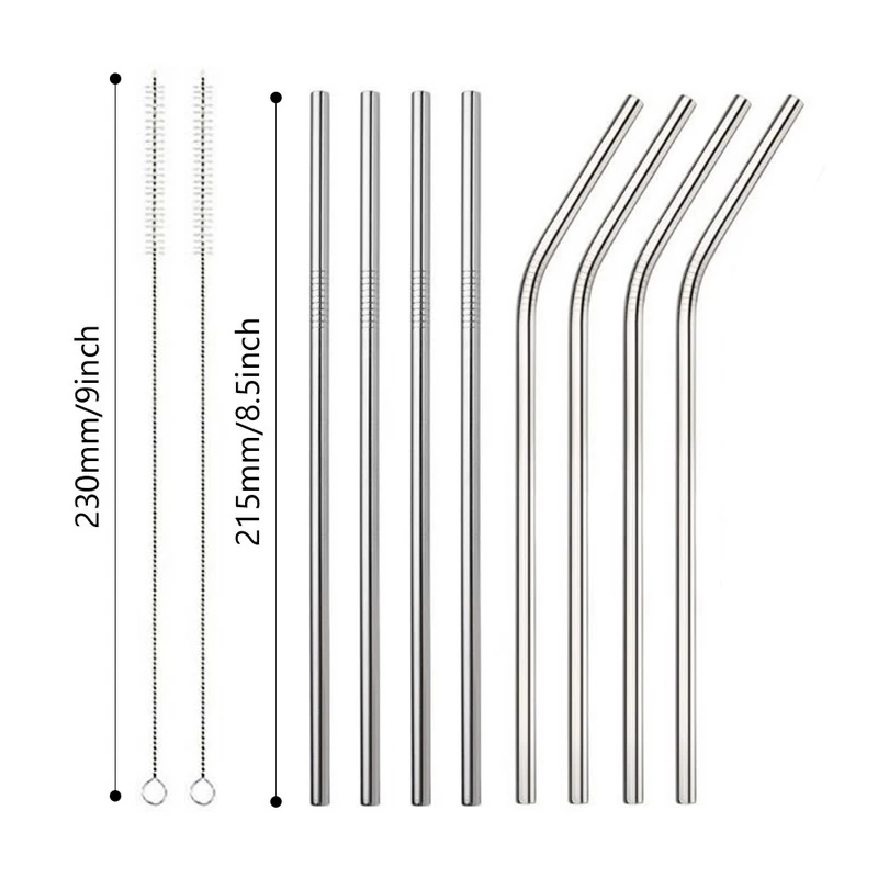 Urijk Reusablew Drinking Straw Colorful Straw Silicone Sleeve With Clear Brush Bar Supplies Stainless Steel Straw High Quality