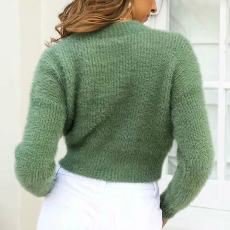 MIOFAR длинный рукав однотонный спереди Вязаный комбинезон женский зимний