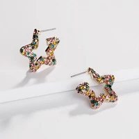 fall winter colorful rainbow star shape hoop earring crystal rhinestone pave earrings for women
