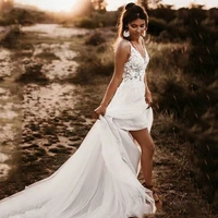boho wedding dress spaghetti strap applique lace beach wedding gown sexy backless bride dresses 2020 vestido de noiva brautkleid