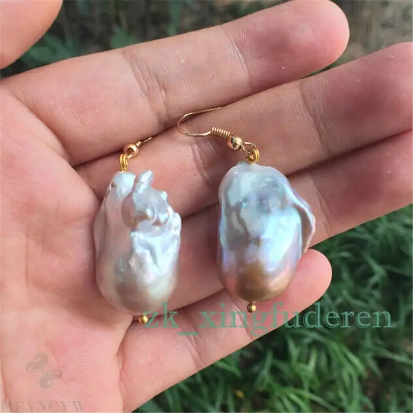 Серьги с фиолетовым жемчугом в стиле барокко 15-23 мм | Украшения и аксессуары