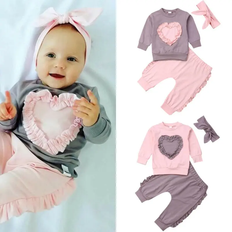 Pudcoco-Diadema de algod&oacute;n de manga larga para ni&ntilde;o, conjunto de ropa con forma de coraz&oacute;n, 3 piezas, Oto&ntilde;o, 2019-0