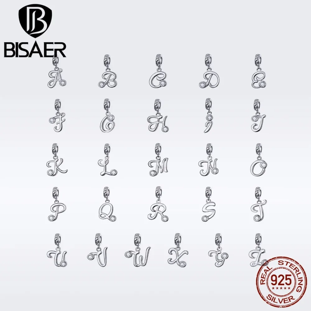BISAER, новинка, 925 пробы, серебро, 26 букв, амулеты, A-Z, алфавит, подвески, начальный браслет, ожерелье для рукоделия, ювелирных изделий GXC1183