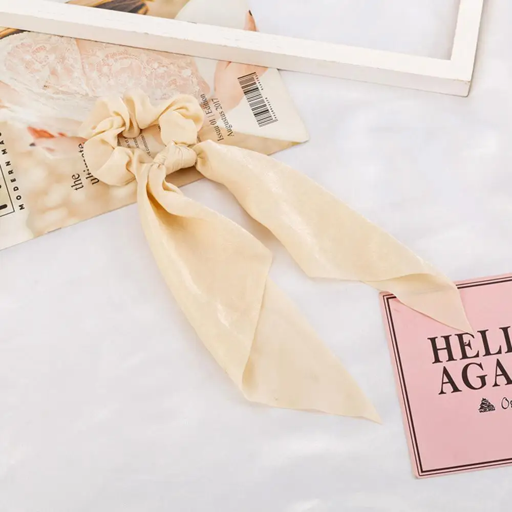 Boho Bow Satin Long Ribbon Ponytail Scarf Hair Tie Scrunchies Elastic Rope Accessirioes |