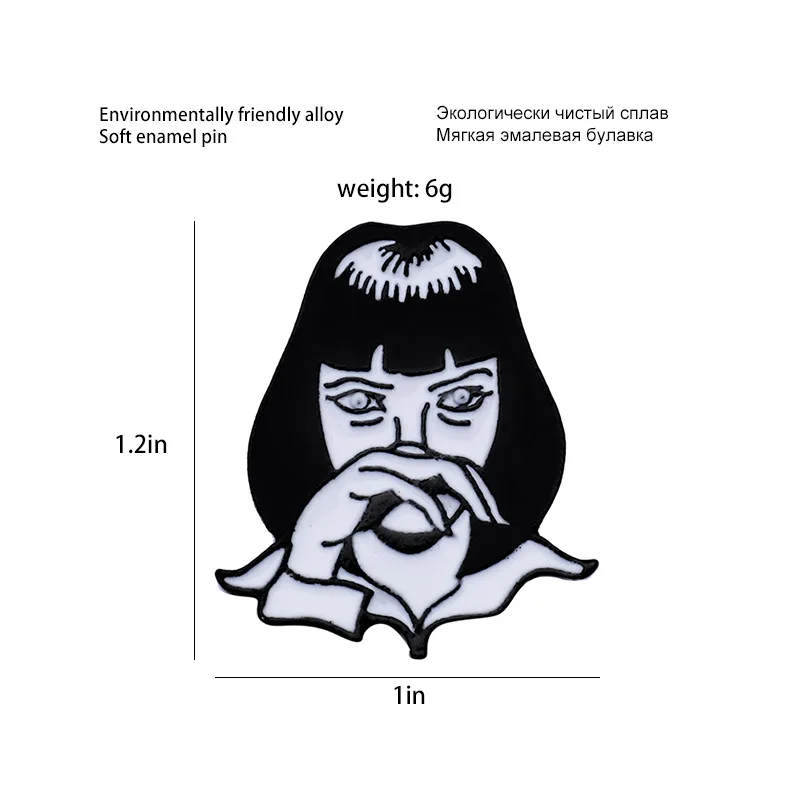 Черные короткие волосы классная девушка металлическая Глянцевая брошь протрите